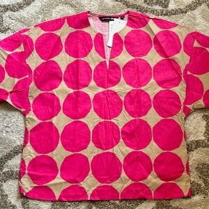 Marimekko x Uniqlo Oversized Top. Pink & Tan Dot Print